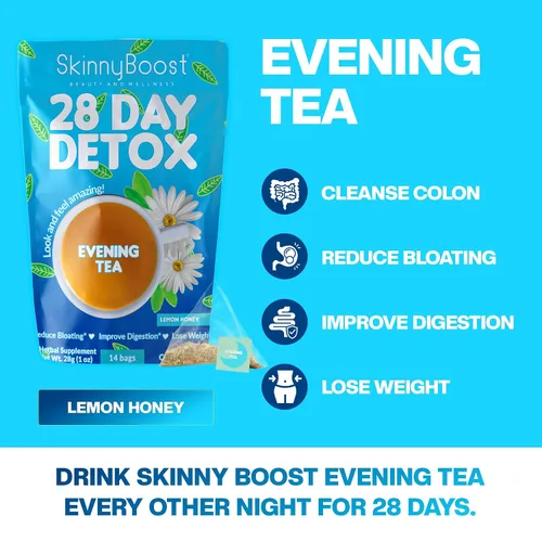 Vista 4 de Skinny Boost - Té de noche (paquete de 2) 28 bolsas de té en total, apoya la desintoxicación y la limpieza, reduce la hinchazón, todo natural, vegano