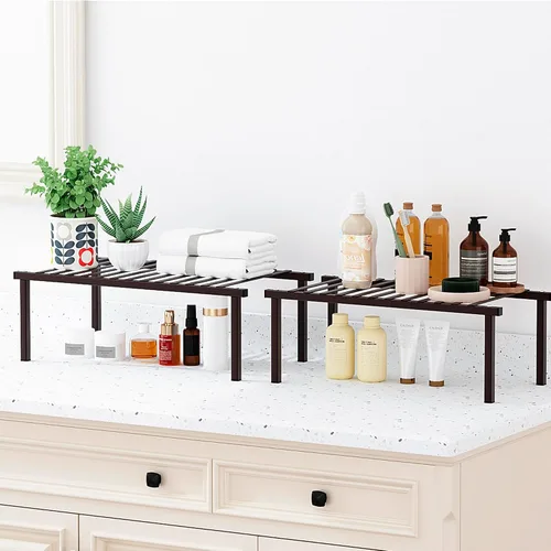 Vista 5 de STORAGE MANIAC Juego de 4 estantes organizadores de gabinete de cocina expandibles, estantes de encimera de cocina, estante de especias para cocina