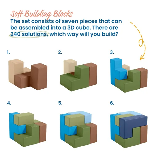 Vista 5 de ECR4Kids SoftZone Bloques de Construcción Cerebrales, Puzzle de Espuma, Tono Tierra, 7 Piezas