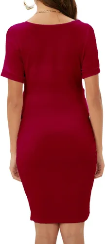 Vista 6 de ZIUMUDY Vestido ajustado de maternidad fruncido con cuello redondo y manga corta para baby shower, embarazo, vestido casual