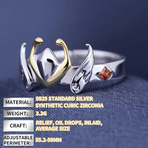 Vista 6 de TWINKANIME "All 6" S925 Anillo de plata Anime Sagitario para Cosplay Banda Abierta Anillo Ajustable para Cosplay Prop, Plata, Zircón