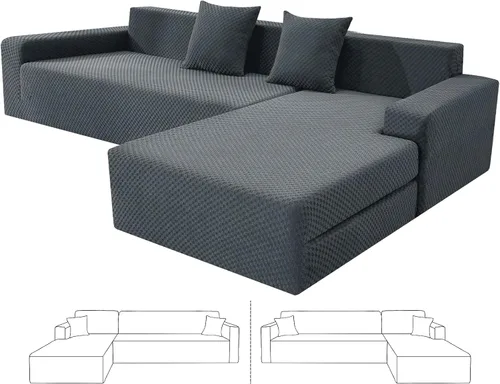 Vista 9 de ZNSAYOTX Fundas para sofá modular, fundas elásticas de jacquard con parte inferior elástica para sofá modular en forma de L, 2 protectores de sofá