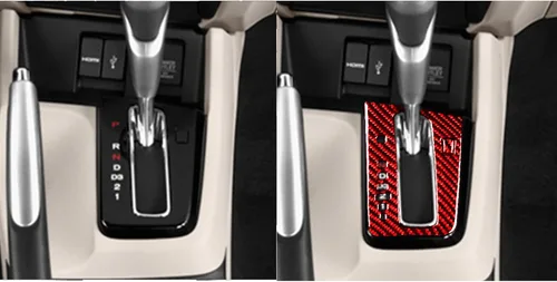 Vista 5 de Rojo 2 piezas de carbono suave real Fiebr consola central caja de cambios cambio cambio marco de transmisión coche interior accesorios panel