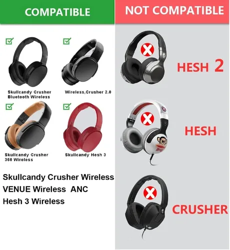 Vista 4 de VEVER Almohadillas de repuesto para auriculares Skullcandy Crusher Wireless, Evo, ANC, Hesh 3 (negro)