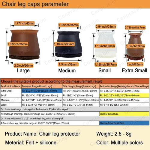 Vista 3 de Protectores de suelo de silicona extra pequeños para patas de silla con fieltro, se ajustan de 19/32 a 15/16 pulgadas, tapas de silicona para patas