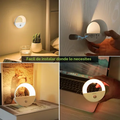 Vista 7 de AURAXY Luz nocturna con batería recargable, luz nocturna con sensor de movimiento, luz LED blanca cálida magnética con sensor de movimiento para luz