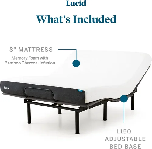 Vista 4 de LUCID - Colchón individual XL de 8 pulgadas y base de cama ajustable L150. Colchón de espuma viscoelástica de gel firme. Carbón de bambú.