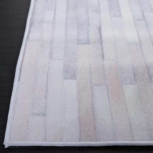 Vista 4 de SAFAVIEH Alfombra lavable de piel sintética, alfombra de pasillo de 2 pies 6 pulgadas x 6 pies, marfil y gris claro, antideslizante