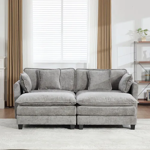 Vista 170 de Sofá seccional modular verde de 111.5", sofás seccionales grandes de 3 plazas para sala de estar, sofá nube oversized de tela chenille con otomana