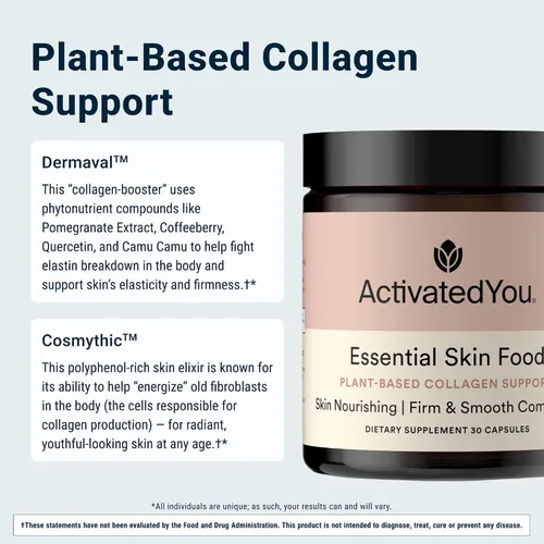Vista 4 de ACTIVATEDYOU Essential Skin Food, suplemento avanzado de colágeno y elastina para el envejecimiento de la piel, ayuda a mejorar la apariencia