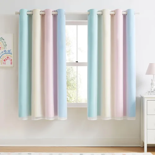 Vista 25 de Cortinas 100% opacas con superposición de gasa Mix and Match de doble capa, 54 pulgadas de largo, 2 paneles para dormitorio y sala de estar, azul