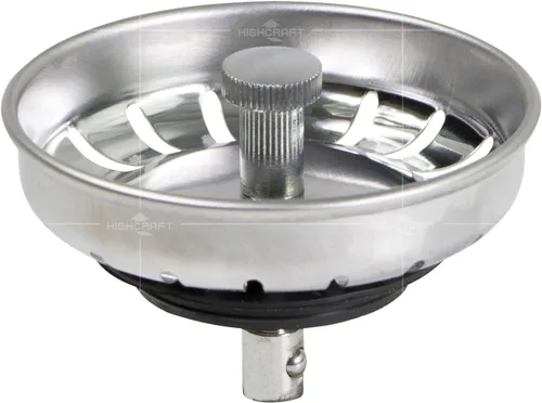 Vista 8 de Highcraft 9754JO - Colador de acero inoxidable para fregadero de cocina, repuesto para desagües estándar (3-1/2 pulgadas), tapón de goma con bloqueo