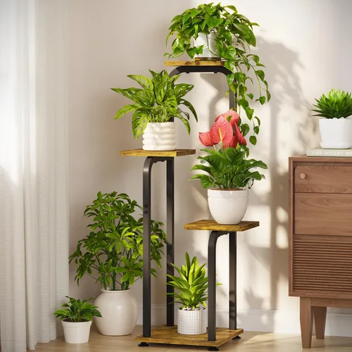 Vista 11 de LASZOLA - Estante alto para plantas, esquina interior de 5 niveles, color negro Negro mate