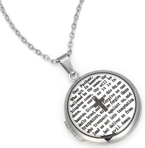 Vista 3 de Medallón religioso de la Biblia, que puede contener imágenes, grabado en inglés, señores bíblicos, oración, oración, collar de cruz de oración