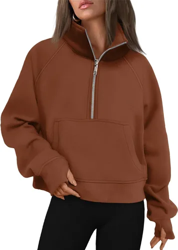 Vista 31 de AUTOMET Sudaderas con media cremallera para mujer, sudadera corta de vellón con cremallera de un cuarto, sudaderas con capucha para el otoño, a