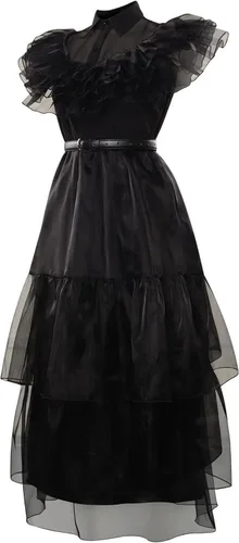 Vista 5 de Bainaer Wednesday Addams - Vestido de fiesta gótica Wednesday Addams, Wensday, Halloween, cosplay, para niñas y niños