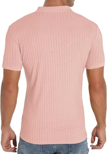 Vista 5 de Askdeer Camisas tipo polo con cremallera para hombre, ajustadas, casuales, elásticas, de punto acanalado, con cremallera