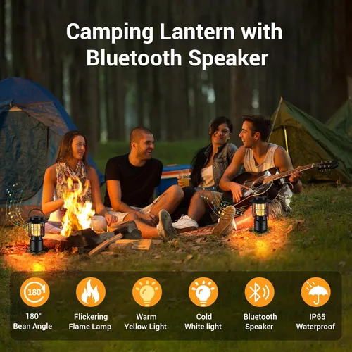 Vista 6 de Altavoz Bluetooth al aire libre, IP65 impermeable altavoz inalámbrico con 3 modos de luz, altavoz portátil para acampar al aire libre, regalo