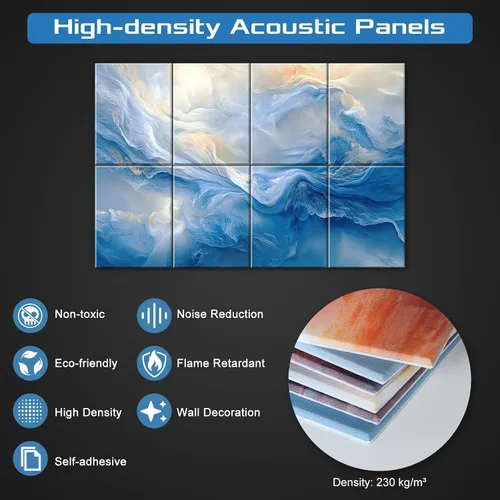 Vista 5 de Paneles acústicos decorativos, paquete de 8 paneles de arte de pared grandes absorbentes de sonido de 48 x 32 pulgadas, paneles de espuma