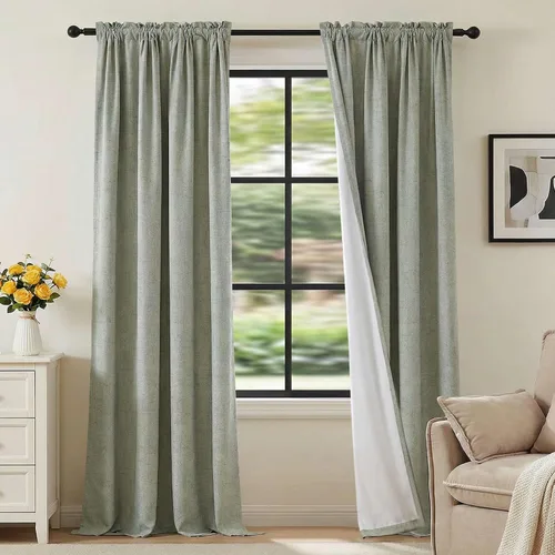 Vista 32 de H.VERSAILTEX Cortinas 100% opacas con aspecto de lino para dormitorio, bloqueo de luz completa, bolsillo para barra, cortinas de ventana gruesas
