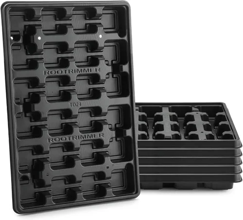 Vista 9 de RooTrimmer Paquete de 5 bandejas para macetas de vivero, bandeja de transporte y sujeción para plantas para macetas de inicio de semillas, Negro