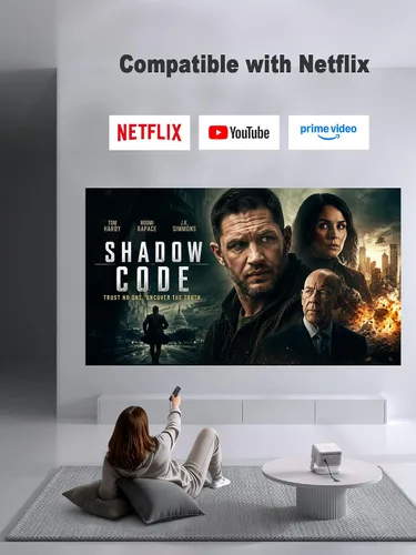 Vista 8 de [Ahora con Netflix y 3600ANSI] Proyector inteligente 4K con WiFi y Bluetooth, enfoque automático y mini proyector Keystone con soporte, proyector