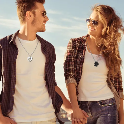 Vista 3 de Oidea - Collar con dije de corazón con pieza faltante, collar de amor de pareja, de acero inoxidable, cadena incluida
