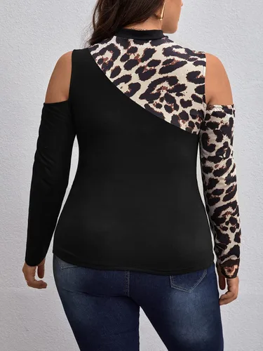 Vista 2 de MakeMeChic Camisa ajustada de manga larga con cuello alto falso para mujer, talla grande