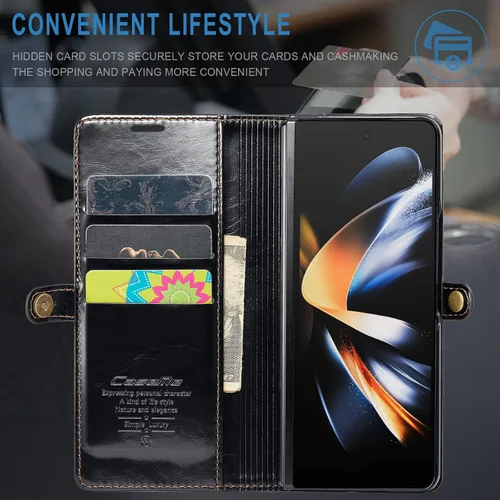 Vista 3 de Kowauri Funda para Samsung Galaxy Z Fold 4 5G, piel sintética, tipo cartera, con tarjetero y función atril, cierre magnético, protección a prueba