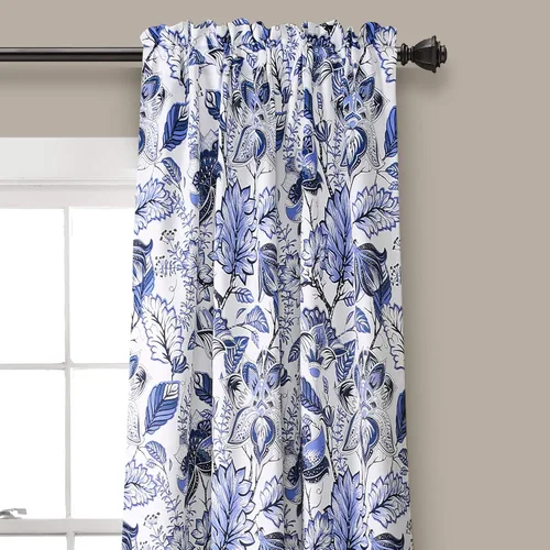 Vista 2 de Lush Decor, Blue Cynthia - Juego de cortinas de oscurecimiento jacobeas para sala, comedor, dormitorio, 108 pulgadas de largo, par de paneles Azul