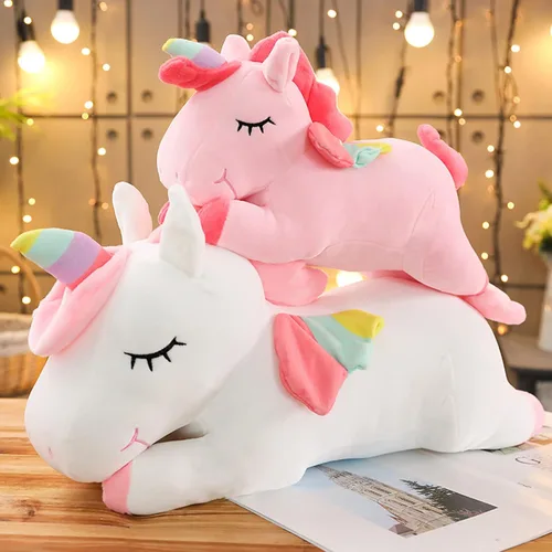 Vista 6 de Animales de peluche de unicornio, almohada suave de unicornio para abrazar, regalo para niños (rosa, 12 pulgadas)
