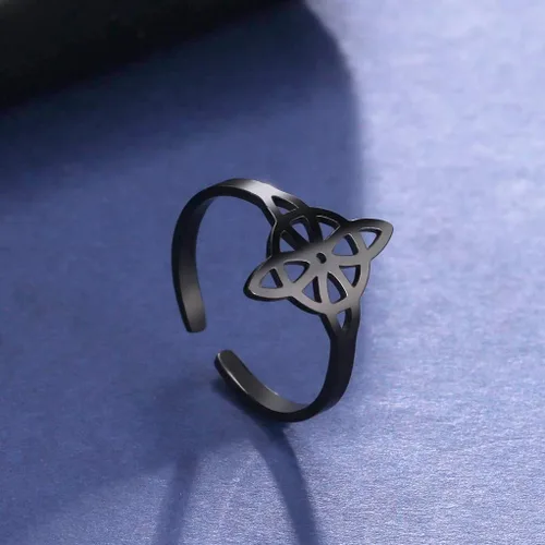 Vista 34 de UNIFT Anillo de nudo de bruja para mujer, de acero inoxidable, estilo geométrico, elegante, elegante, irlandés, nudo celta, ajustable, anillo