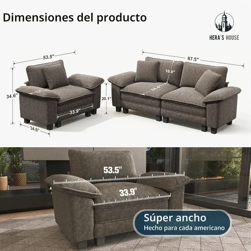Vista 2 de HERA'S HOUSE Juego de sofás seccionales modulares de 2 piezas, juego de sofá de gran tamaño con loveseat y sillón, cómodos sofás nube con cojines