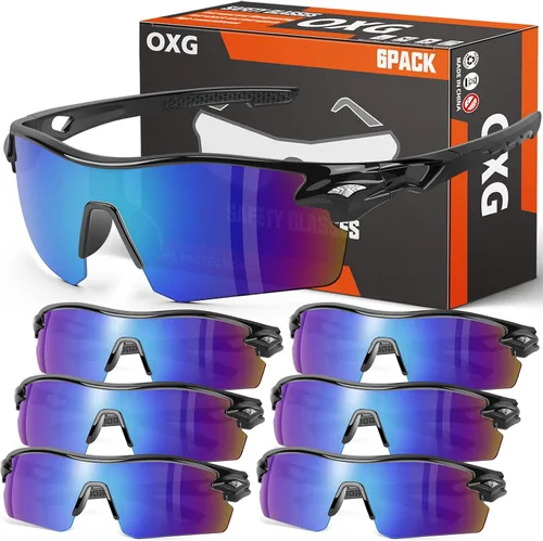 Vista 8 de OXG 6 Pack Safety Glasses, Scratch Resistant Wraparound Lenses ANSI Z87.1 Protective Eyewear for Unisex