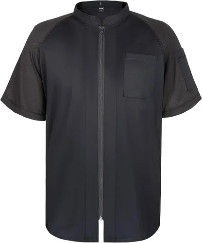 Vista 8 de TopTie - Bata de chef unisex de manga corta Negro