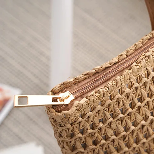 Vista 3 de Bolsa de playa para mujer, bolsa de paja tejida de verano, bolsa de paja para mujer, bolso de mano de paja para mujer, bolso de mano de vocación