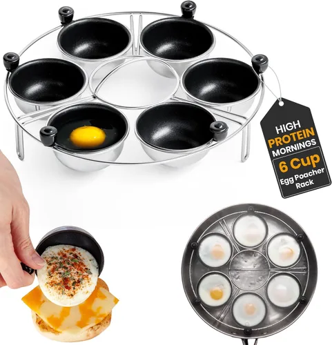 Vista 8 de Eggssentials - Inserto para escalfador de huevos de acero inoxidable, cocedor de huevos escalfados de silicona, taza para huevos escalfados, libre