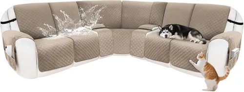 Vista 46 de Fundas para sofá modular reclinable, de terciopelo en forma de L, funda de consola central para perros y mascotas, lavable antideslizante, 1 funda