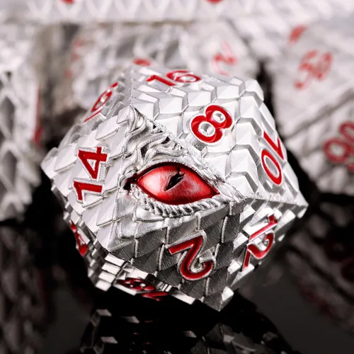 Vista 21 de 1 dado de metal D20 DND – Dados poliédricos gigantes metálicos de 20 caras, dados grandes de 1.378 in de ojo de dragón para juego de mesa