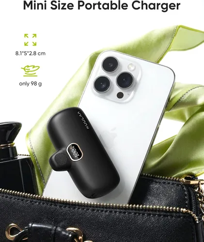 Vista 3 de Kuulaa Cargador portátil pequeño para iPhone con cable Lightning integrado de 5000 mAh, batería externa de carga rápida para iPhone 14/13/13