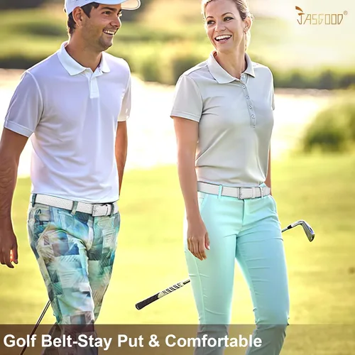 Vista 5 de JASGOOD Cinturón elástico tejido trenzado para mujer, cinturón casual de tela de golf para pantalones vaqueros