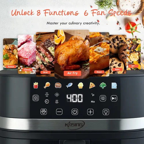 Vista 2 de Freidora de Aire 6.5 QT, 8 en 1 con Ventana Visible, Pantalla LED, Control de Temperatura Preciso de 400℉, Recordatorio de Agitación e Indicador