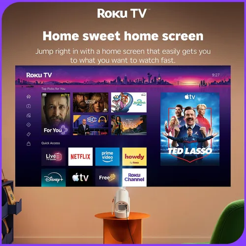 Vista 11 de Aurzen Roku TV E1R Mini proyector portátil inteligente con WiFi y Bluetooth Blanco