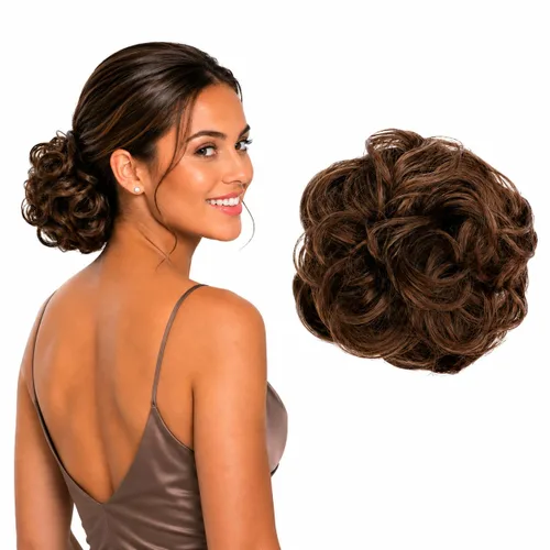 Vista 32 de CAISHA Postizo Grande Scrunchy Recogido Peinado Nupcial Rizado Moño Despeinado Marrón Chocolate Oscuro G2E
