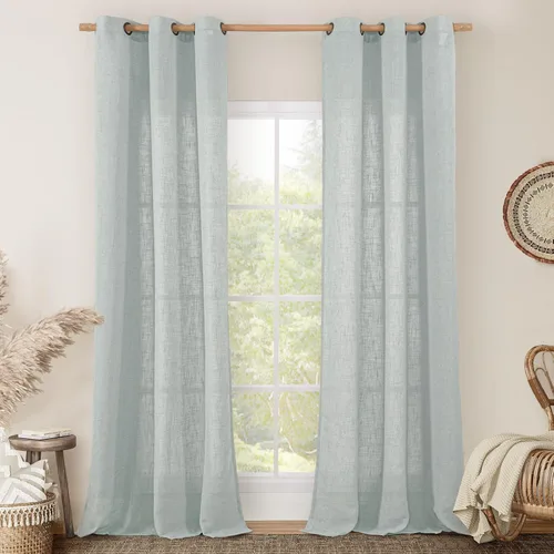 Vista 222 de LAMIT Cortinas de lino marrón caramelo para sala de estar, 84 pulgadas, de lino sintético, texturizado, filtrante de luz, paneles de privacidad