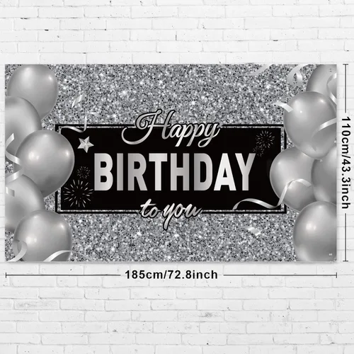 Vista 2 de Sumind Cartel de feliz cumpleaños negro y plateado para decoración de fiesta de cumpleaños para hombres y mujeres, suministros de decoración