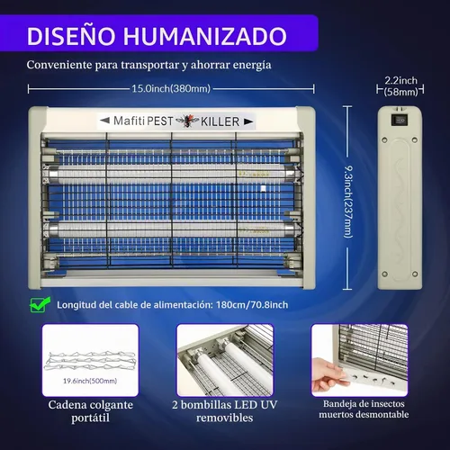 Vista 5 de mafiti Bug Zapper - Trampas para moscas para colgar en interiores Gris