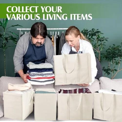Vista 6 de Hillban Paquete de 30 bolsas de comestibles reutilizables a granel resistentes grandes bolsas de compras lavables plegables con asas