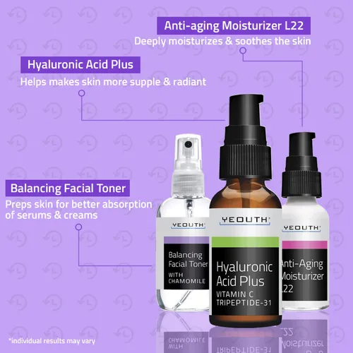 Vista 6 de YEOUTH Set de cuidado de la piel: suero de ácido hialurónico con vitamina C, tónico facial, hidratante facial, kit de cuidado de la piel