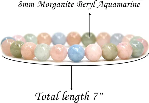 Vista 2 de Amandastone Pulsera elástica de cuentas redondas de 0.315 in con piedras preciosas naturales de 7 pulgadas